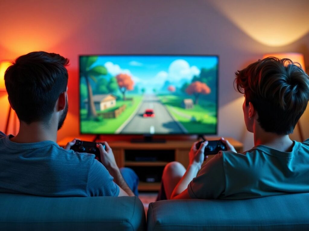 Amigos jogando videogame juntos