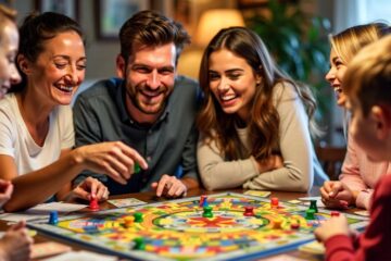 Família jogando um jogo de tabuleiro juntos.