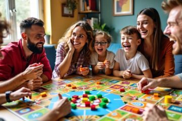 Família jogando jogos de tabuleiro juntos.